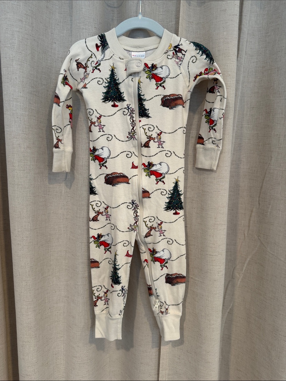 Hanna Andersson Grinch Cindy Lou Cream Holiday Print Zip Pajama Organic Cotton